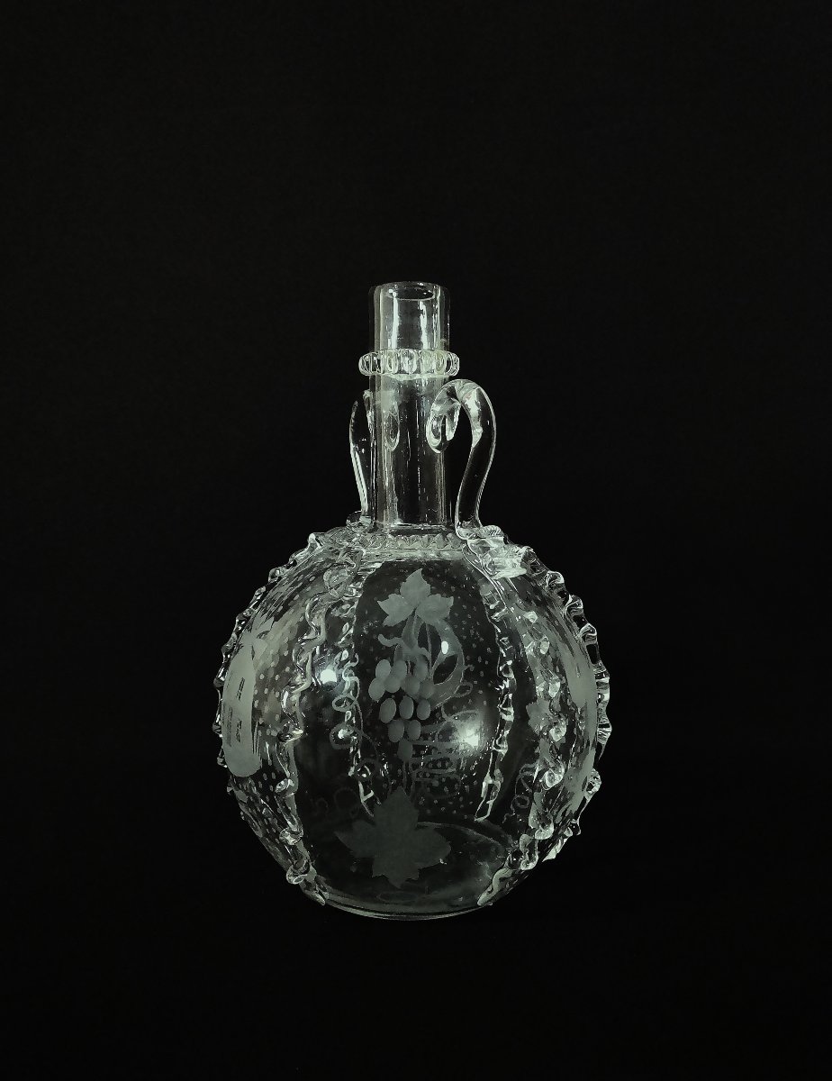 18th Century Dutch Carafe In Blown, Cut And Engraved Glass, Known As A Boule Hollandaise (dutch Ball)-photo-3