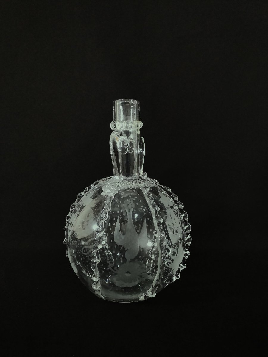 18th Century Dutch Carafe In Blown, Cut And Engraved Glass, Known As A Boule Hollandaise (dutch Ball)-photo-4
