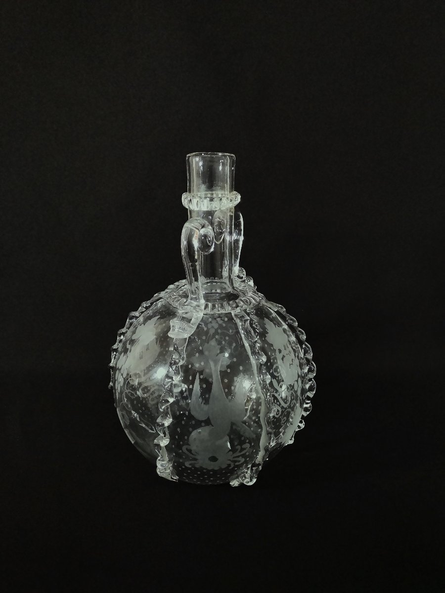18th Century Dutch Carafe In Blown, Cut And Engraved Glass, Known As A Boule Hollandaise (dutch Ball)-photo-5