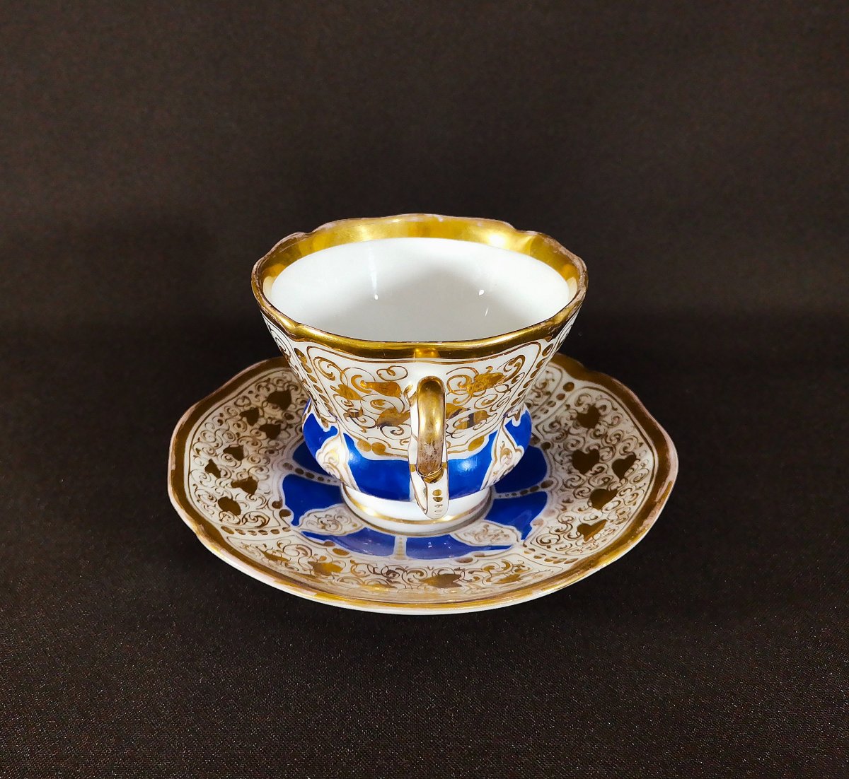 Tasse à Chocolat XIXe, Manufacture Porcelaine de Tiefenfurt ( Silésie) TPM Surmonté d'un Aigle-photo-4