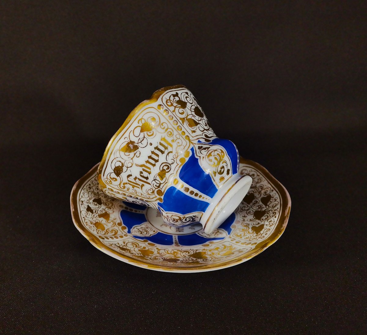 Tasse à Chocolat XIXe, Manufacture Porcelaine de Tiefenfurt ( Silésie) TPM Surmonté d'un Aigle-photo-5