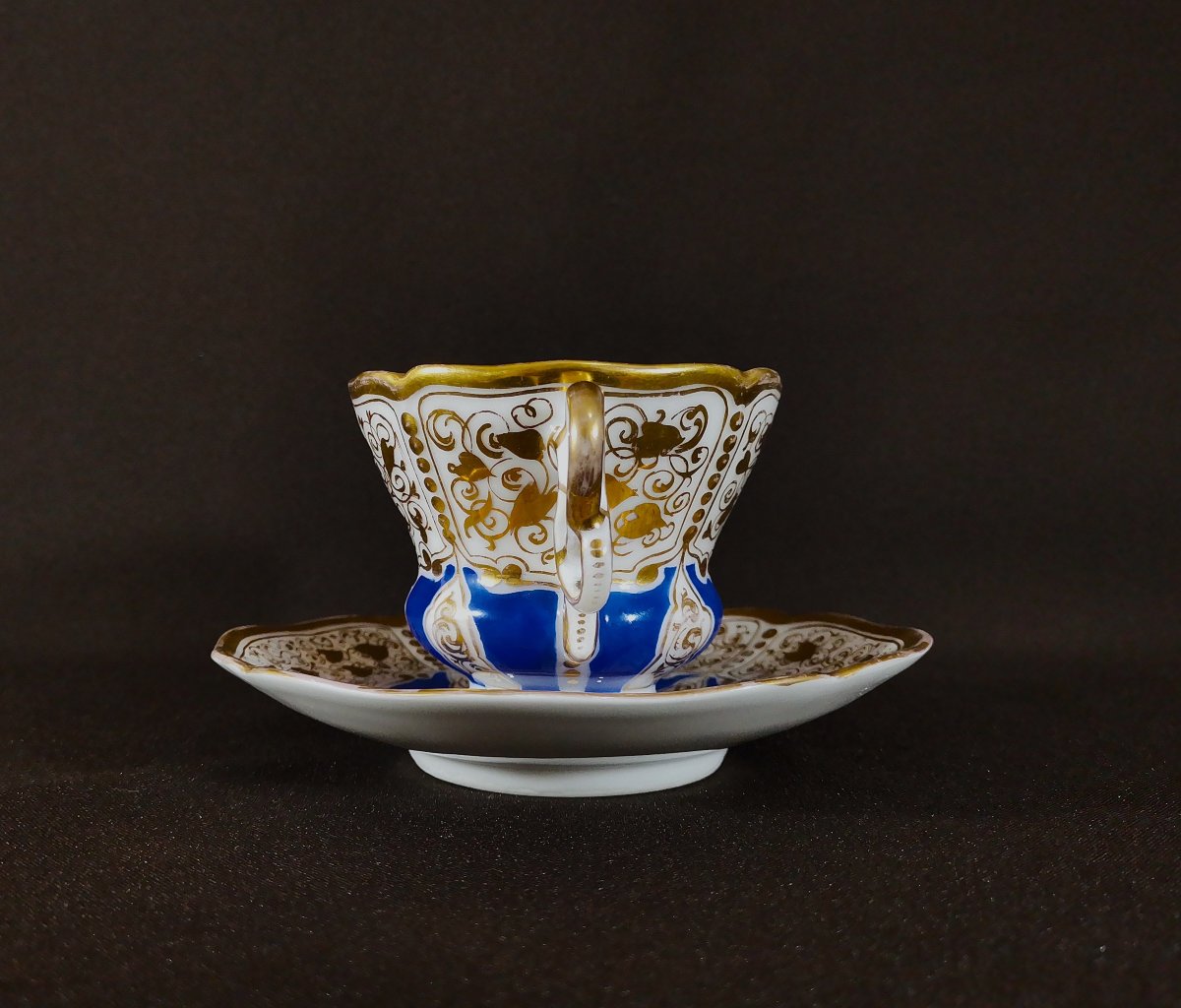 Tasse à Chocolat XIXe, Manufacture Porcelaine de Tiefenfurt ( Silésie) TPM Surmonté d'un Aigle-photo-2