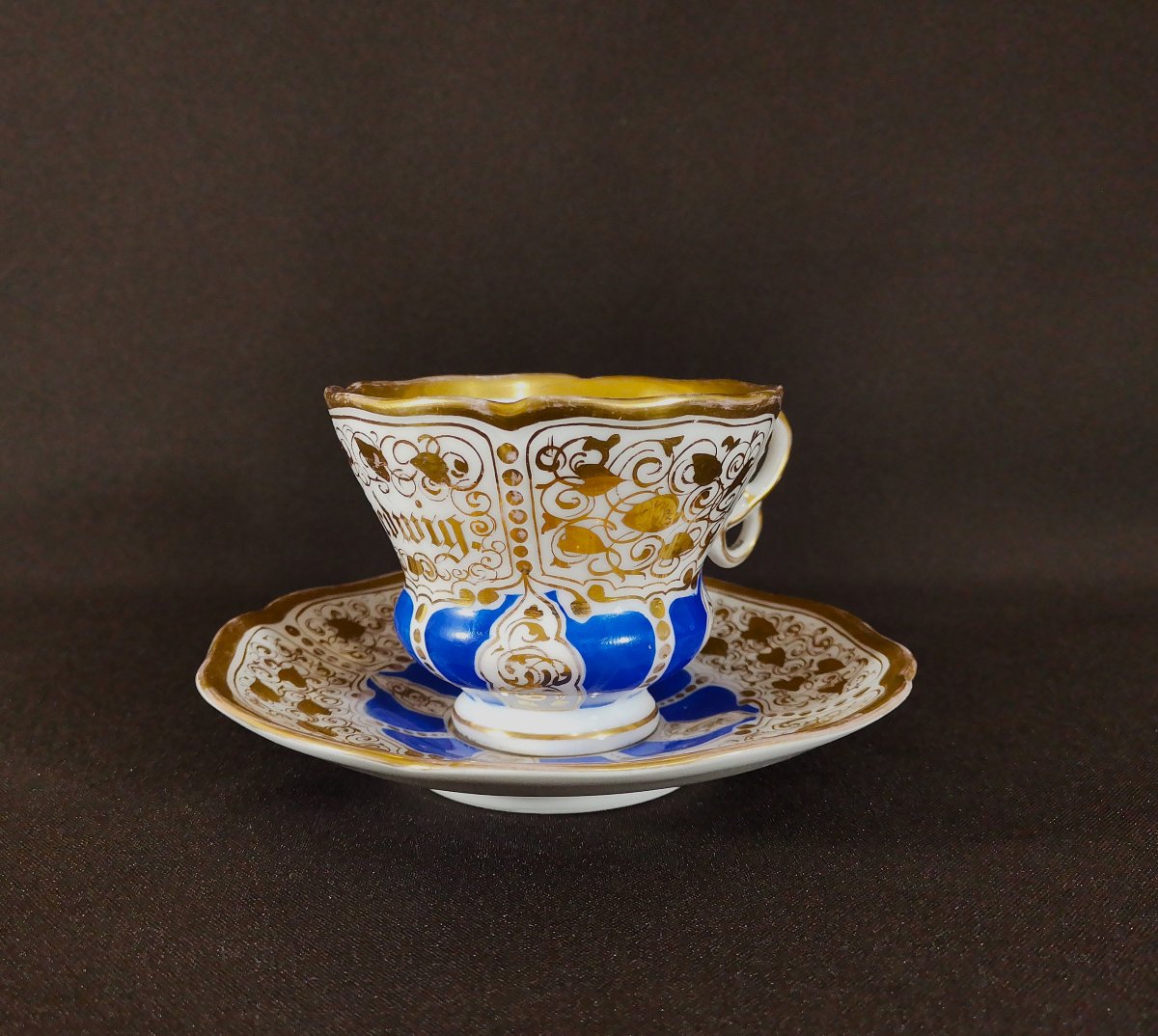 Tasse à Chocolat XIXe, Manufacture Porcelaine de Tiefenfurt ( Silésie) TPM Surmonté d'un Aigle-photo-3