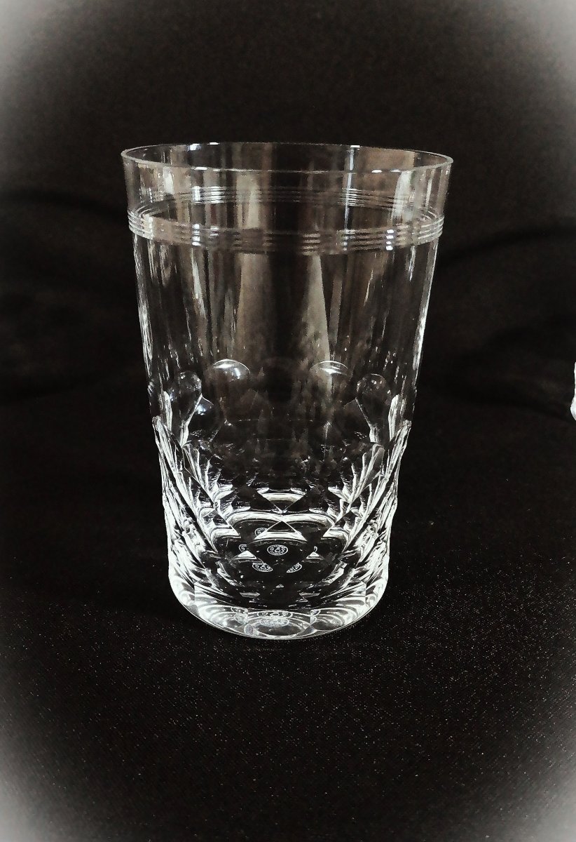 Baccarat Chauny Model, Cut And Engraved Crystal, Six Water Or Orangeade Goblets, Signed-photo-3