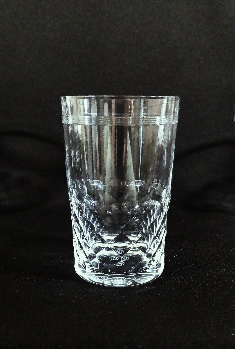Baccarat Chauny Model, Cut And Engraved Crystal, Six Water Or Orangeade Goblets, Signed-photo-3