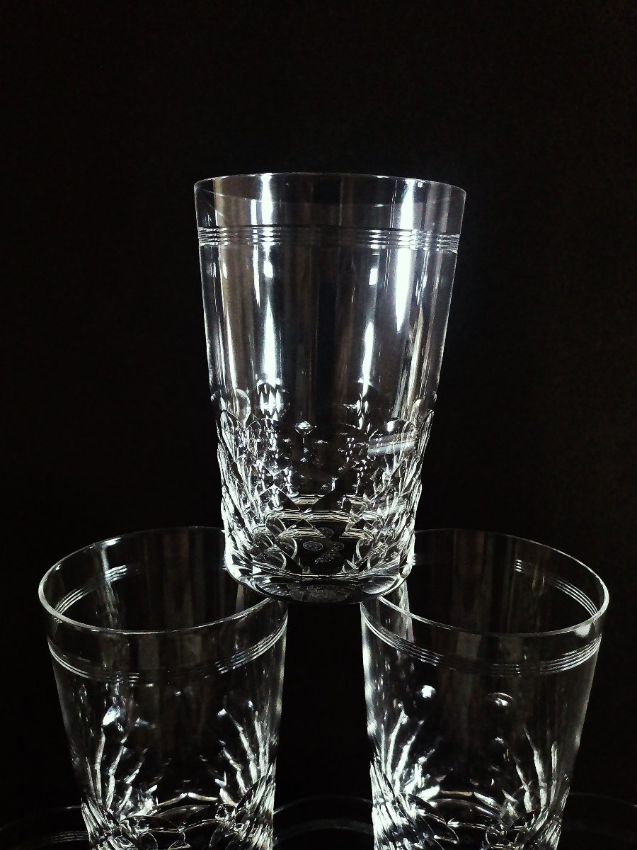 Baccarat Chauny Model, Cut And Engraved Crystal, Six Water Or Orangeade Goblets, Signed-photo-6