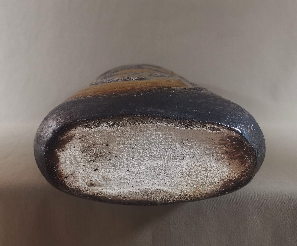 Georges Martin, Tall Vintage Ceramic Vase With An Oval Cross-section And Modernist Decor-photo-6