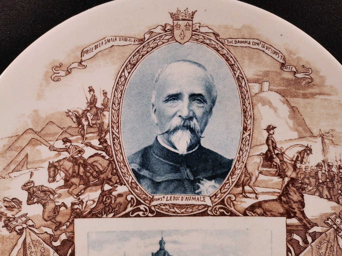 Assiette Historiée "Le Duc d'Aumale", Henri d'Orléans, Faience de Sarreguemines, XIXe Siècle-photo-2