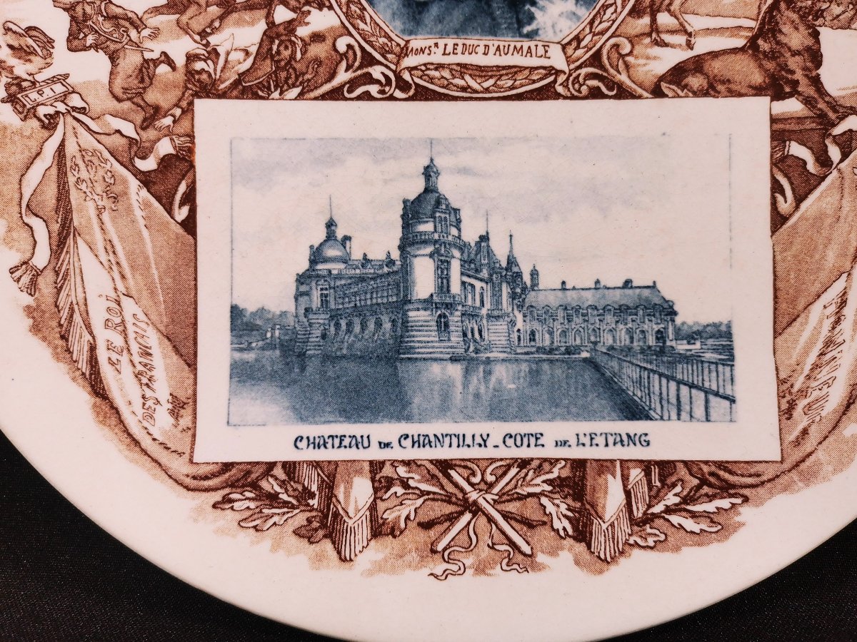 Assiette Historiée "Le Duc d'Aumale", Henri d'Orléans, Faience de Sarreguemines, XIXe Siècle-photo-3