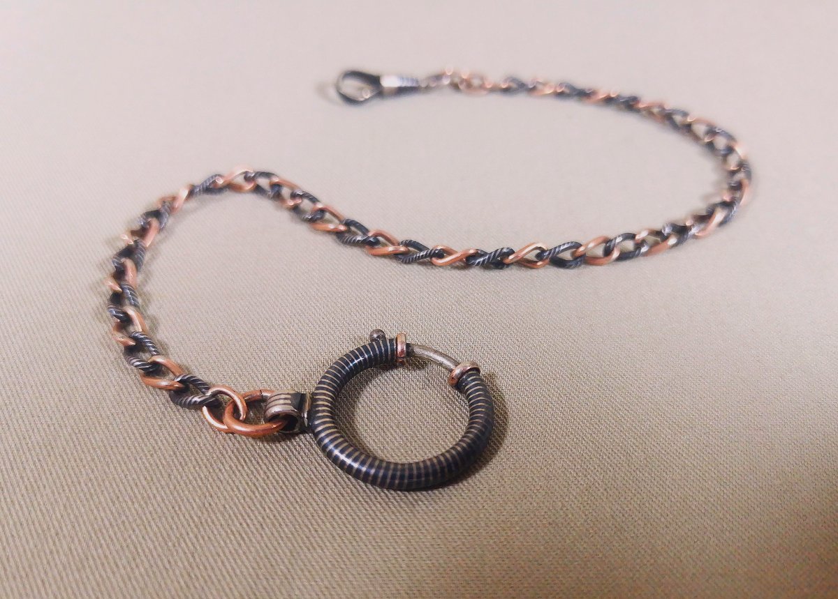 19th-century Pocket Watch Or Necklace Chain In Nielloed Silver And Vermeil-photo-2