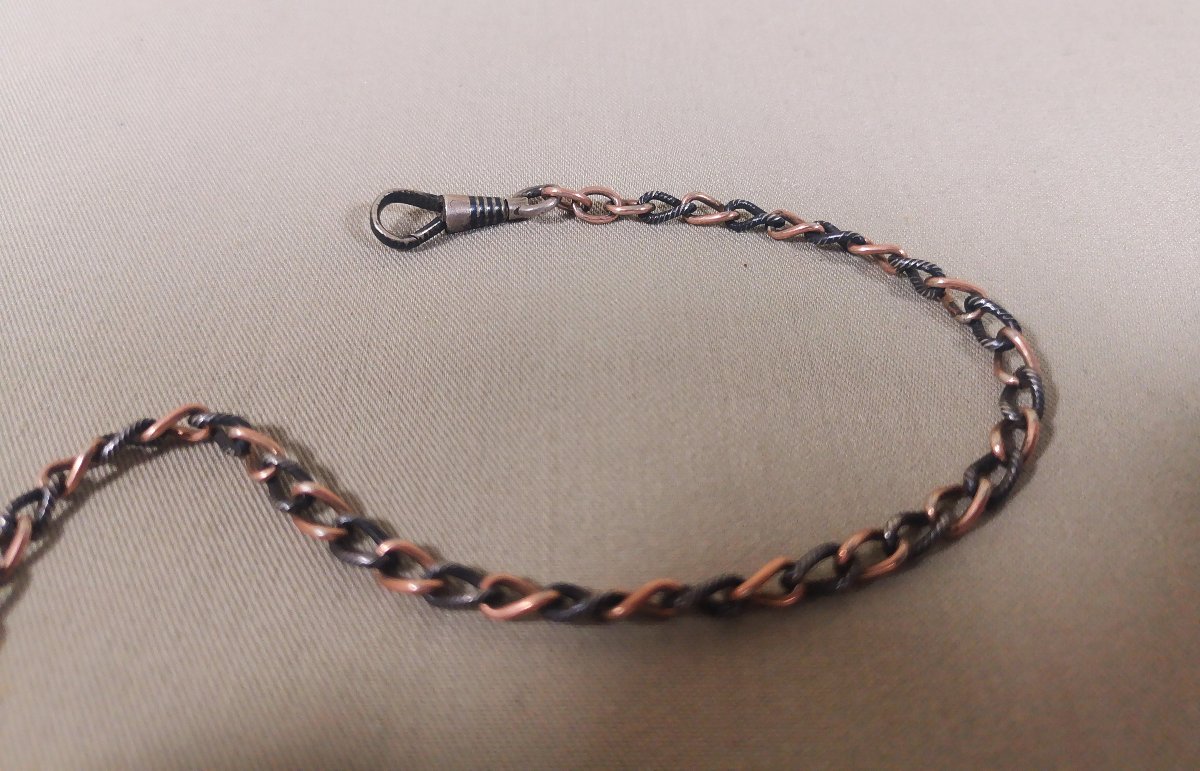 19th-century Pocket Watch Or Necklace Chain In Nielloed Silver And Vermeil-photo-3