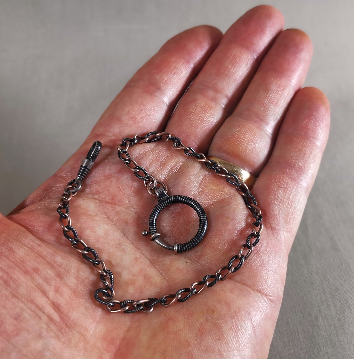 19th-century Pocket Watch Or Necklace Chain In Nielloed Silver And Vermeil-photo-4