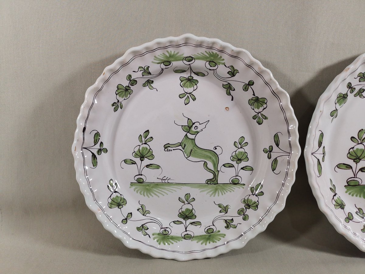 Paire Assiette  XVIIIe, Faience de Bordeaux, Décor "à la levrette" Camaïeu de vert & Manganèse-photo-4