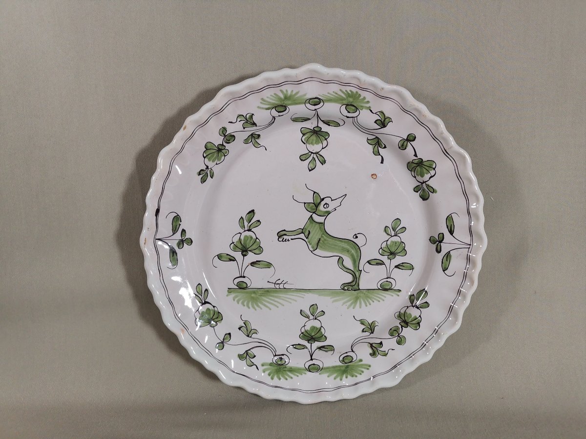 Paire Assiette  XVIIIe, Faience de Bordeaux, Décor "à la levrette" Camaïeu de vert & Manganèse-photo-3