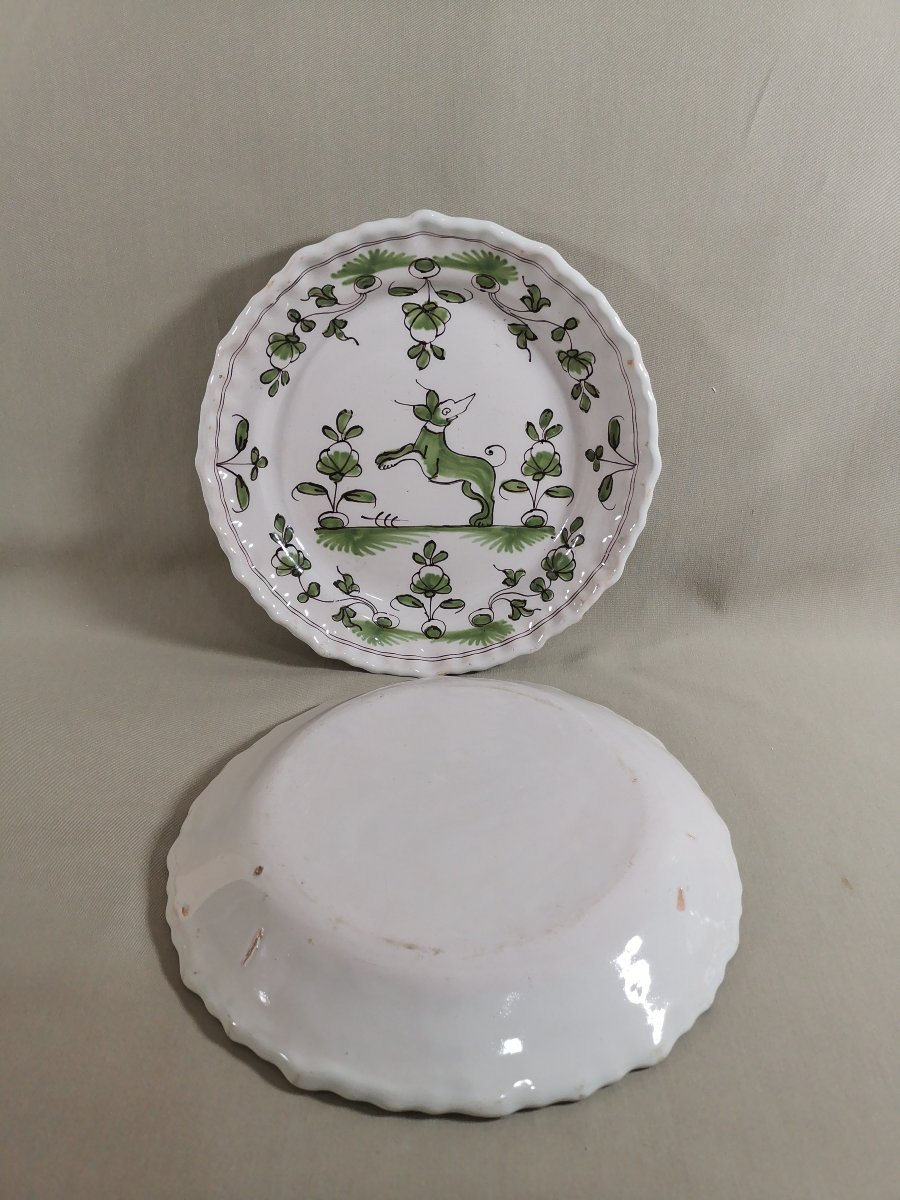 Paire Assiette  XVIIIe, Faience de Bordeaux, Décor "à la levrette" Camaïeu de vert & Manganèse-photo-4