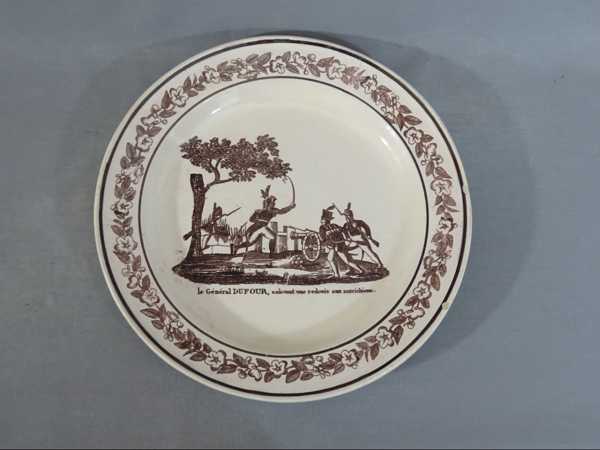 Creil début XIXe, 2 Assiettes Napoleon Bonaparte, Passage de la Bidassoa,  Le Général Dufour-photo-6