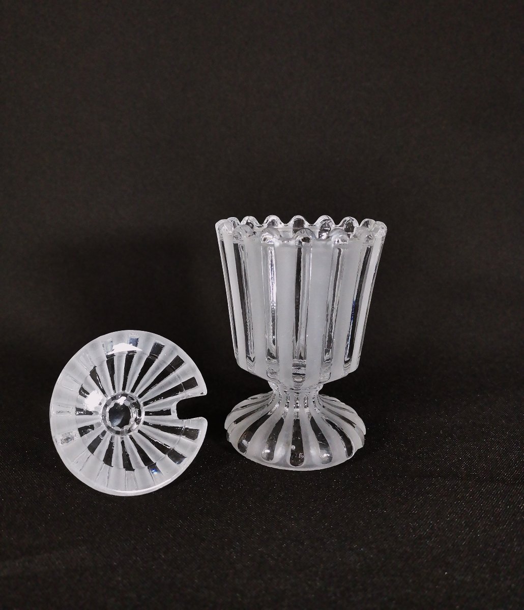 Cristal de Baccarat, Moutardier Ancien à Décor de Godrons et Cannelures, Signé-photo-4
