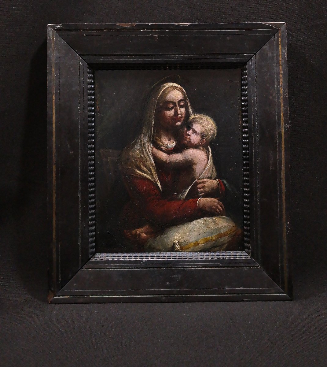 Virgin And Child, 16th–17th-century Oil On Panel, With Illegible Annotations On The Back-photo-3
