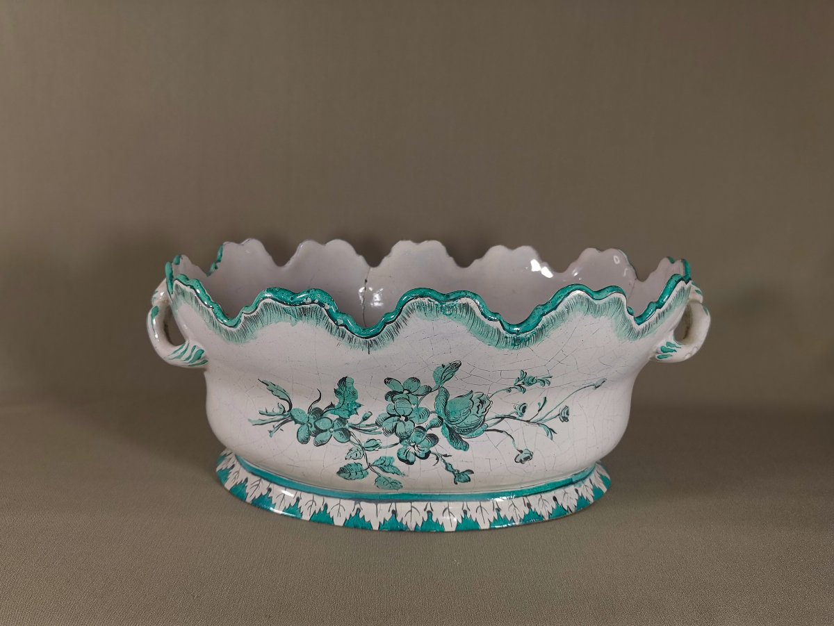 Antique Marseille Earthenware Glass Panel Decorated In "marseille Blue"