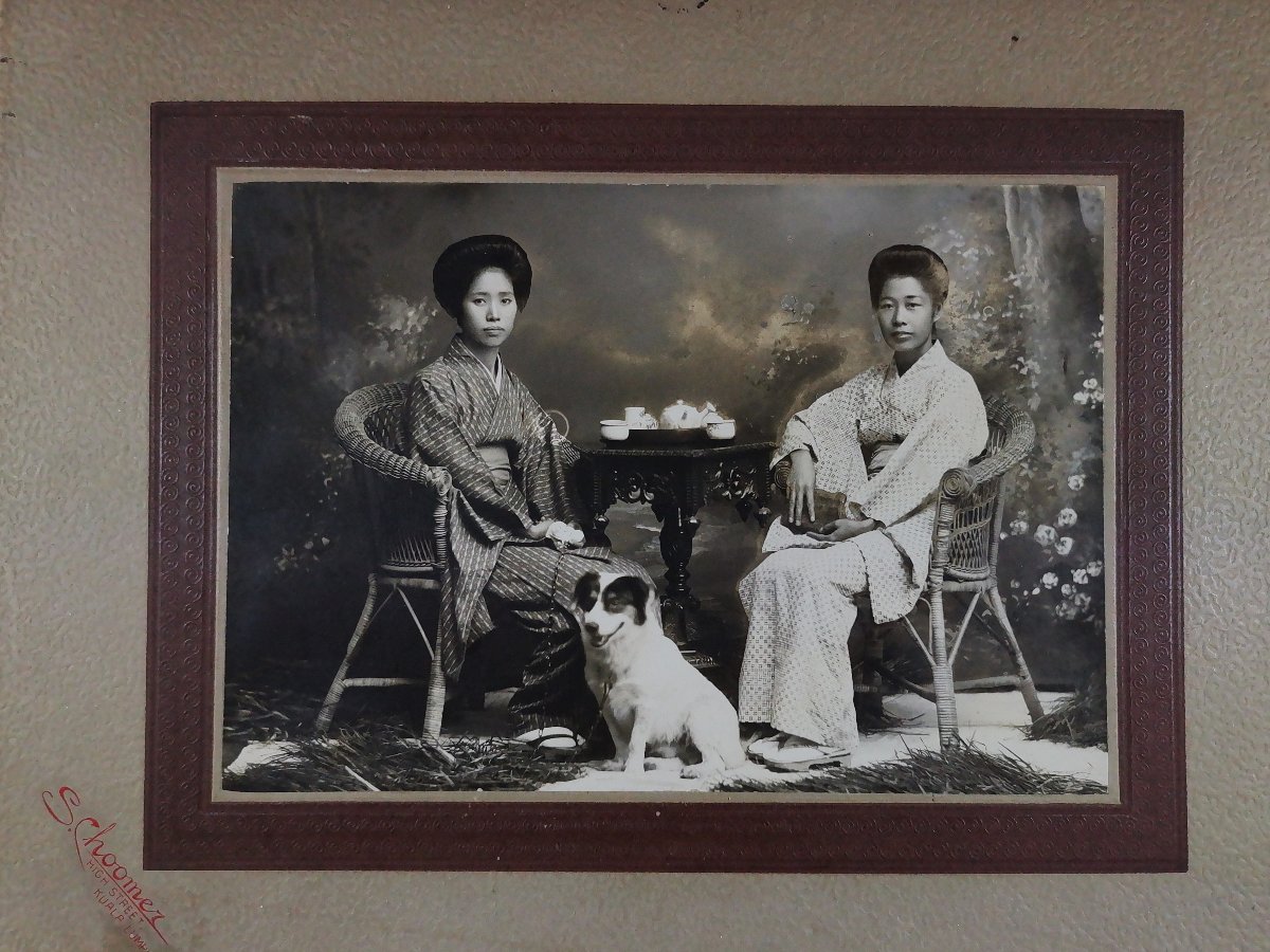 Vintage Photograph, Young Japanese Women At Tea Time, Signed By S. Choomer-photo-1
