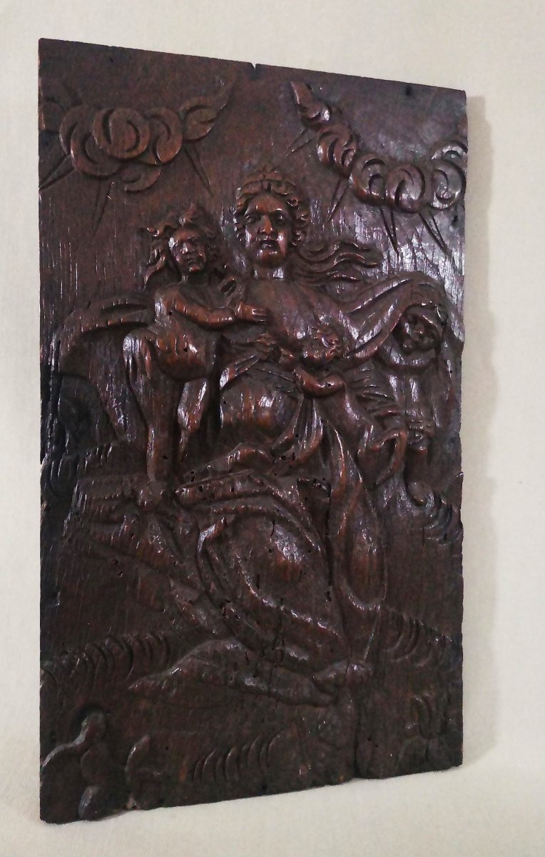 "the Charity"—carved Oak Panel, 17th/18th-century Flemish Work Based On A Painting By Hendrik Goltzius