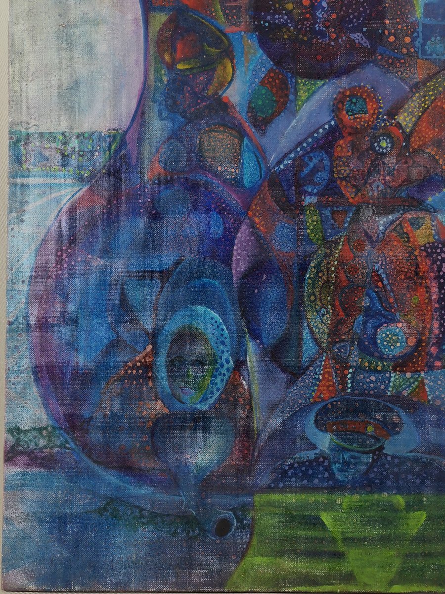 Surrealist Painting From The Russian School Of Leningrad, Microcosmic & Dreamlike Composition-photo-2