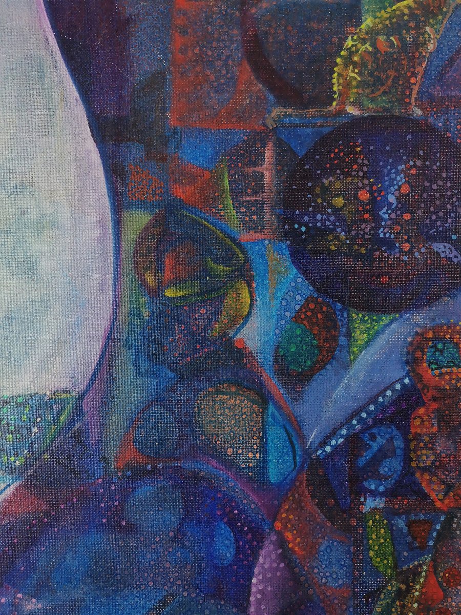 Surrealist Painting From The Russian School Of Leningrad, Microcosmic & Dreamlike Composition-photo-4