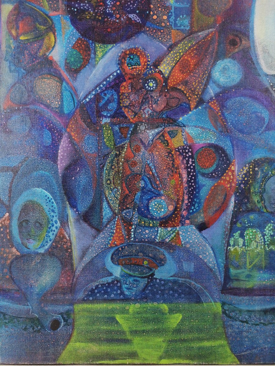 Surrealist Painting From The Russian School Of Leningrad, Microcosmic & Dreamlike Composition-photo-1