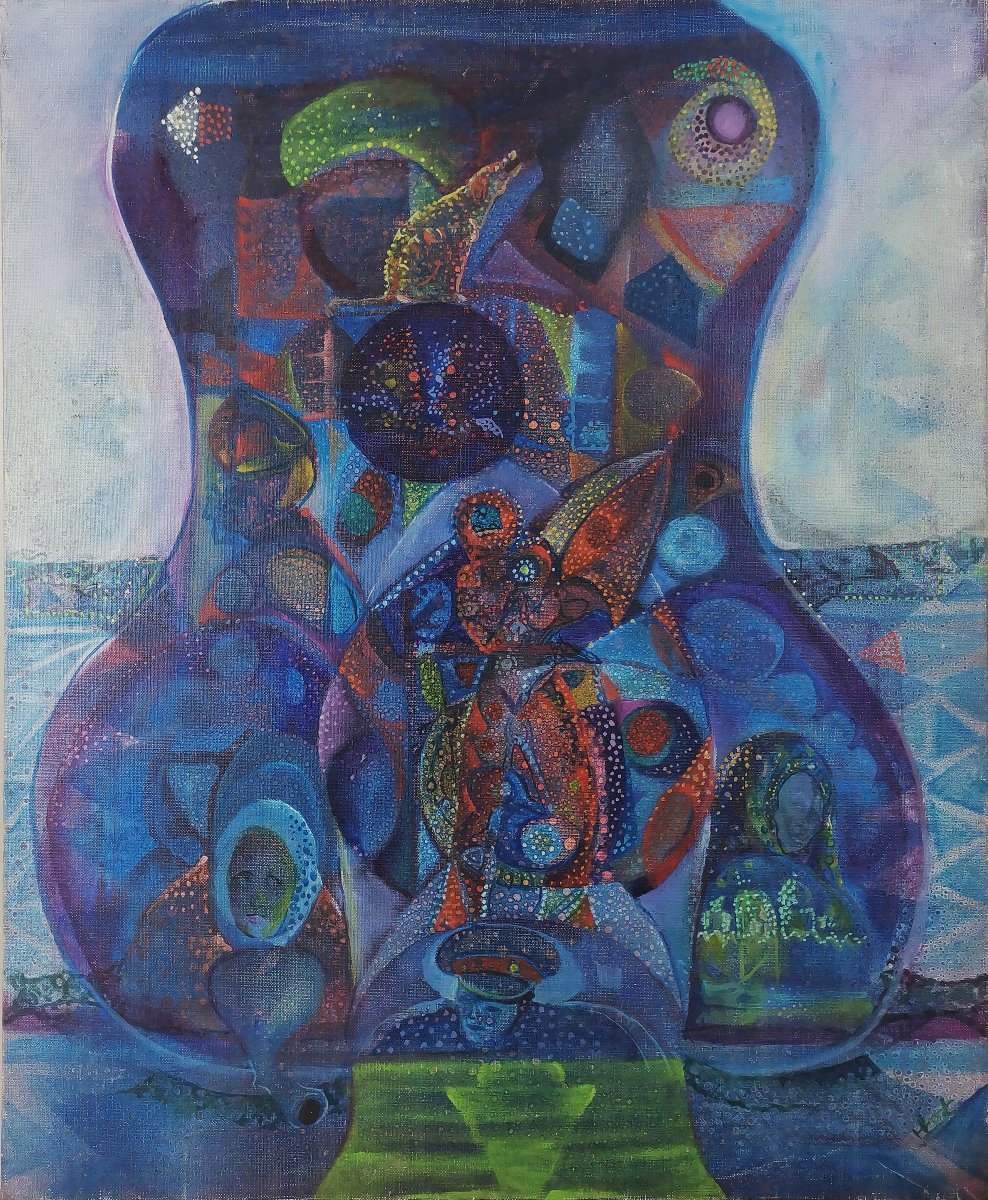 Surrealist Painting From The Russian School Of Leningrad, Microcosmic & Dreamlike Composition-photo-3