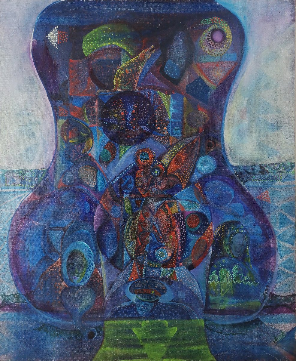 Surrealist Painting From The Russian School Of Leningrad, Microcosmic & Dreamlike Composition