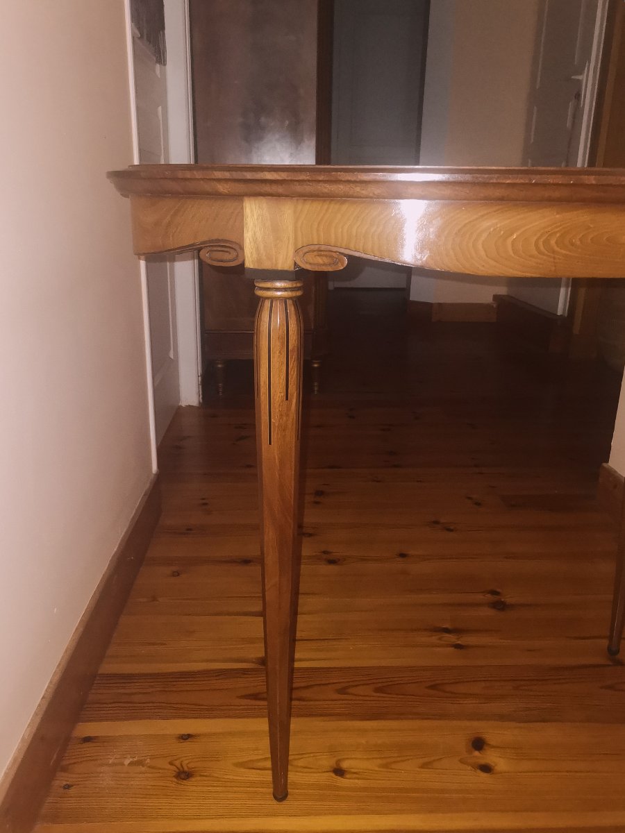 Art Deco Oval Table Or Side Table With Wood Marquetry Inlaid With Ebony And Other Woods-photo-4