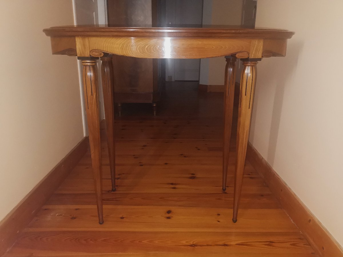 Art Deco Oval Table Or Side Table With Wood Marquetry Inlaid With Ebony And Other Woods-photo-2