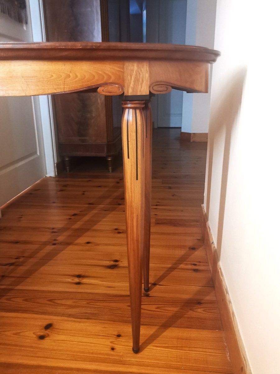 Art Deco Oval Table Or Side Table With Wood Marquetry Inlaid With Ebony And Other Woods-photo-4