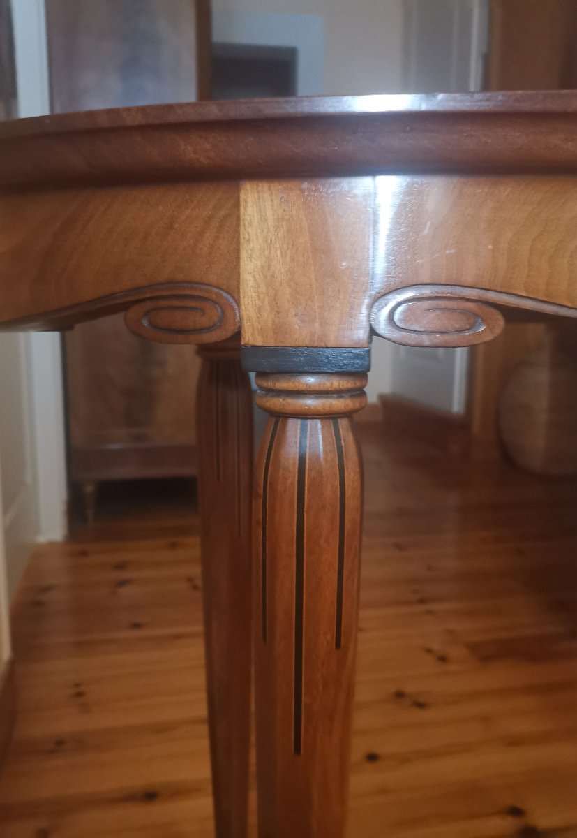 Art Deco Oval Table Or Side Table With Wood Marquetry Inlaid With Ebony And Other Woods-photo-5