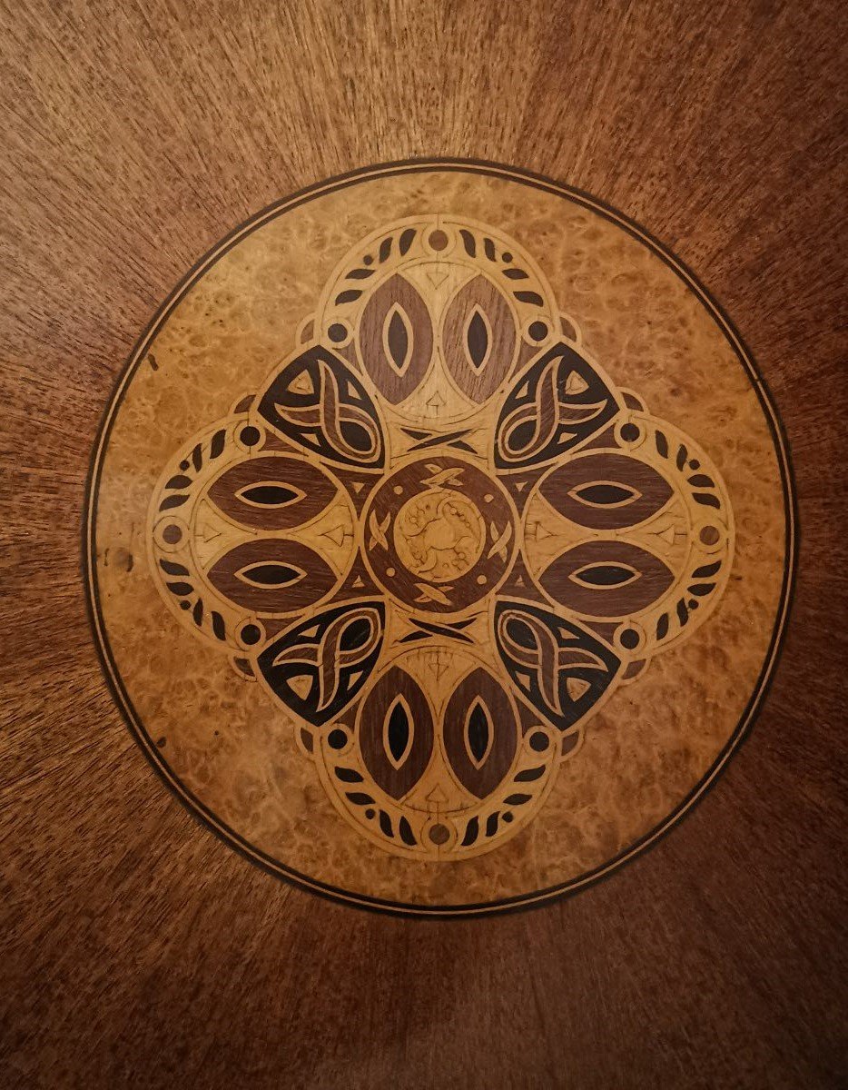 Art Deco Oval Table Or Side Table With Wood Marquetry Inlaid With Ebony And Other Woods-photo-8