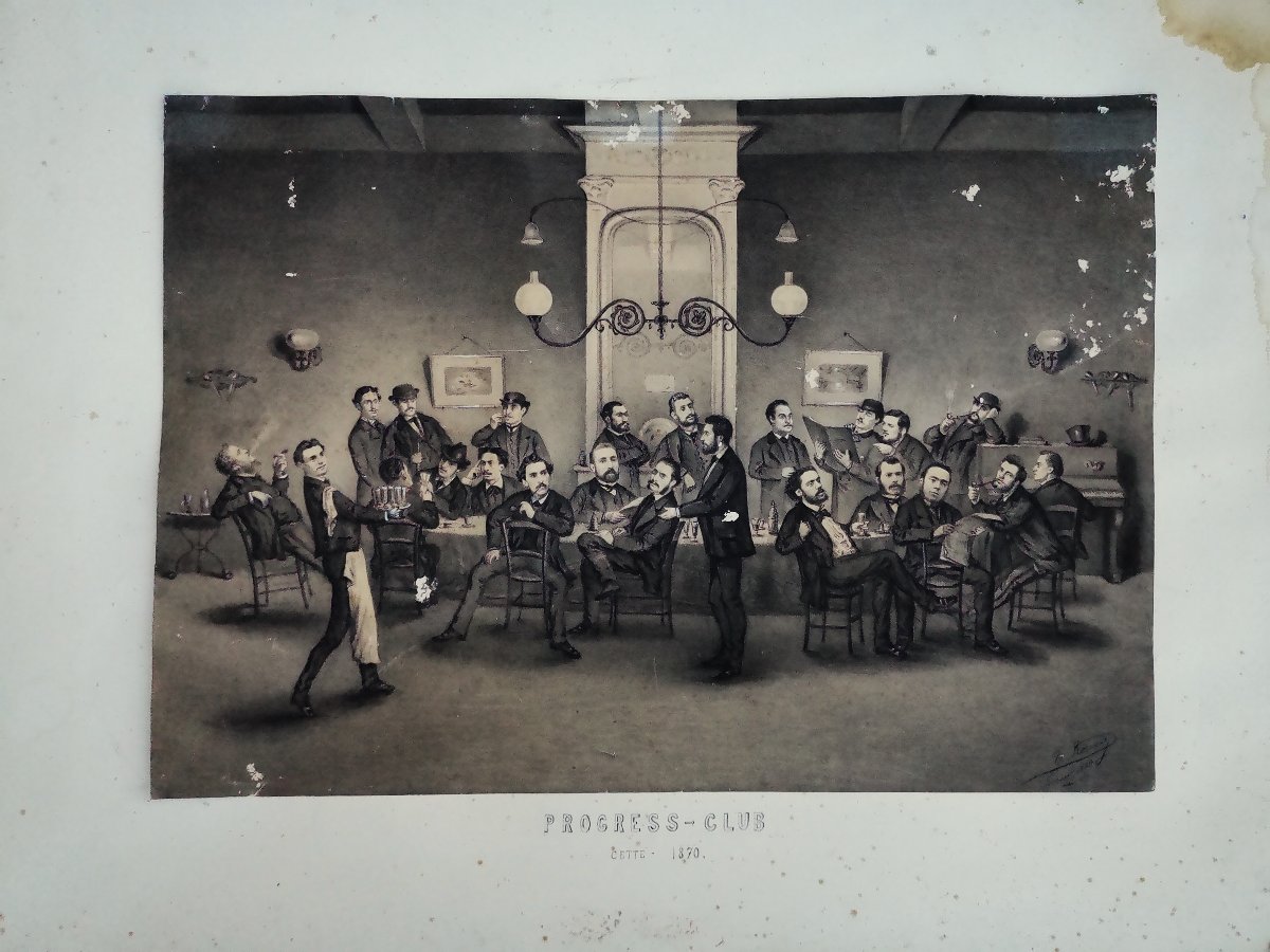 Toussaint Roussy, Charcoal Drawing, Group Of Male Figures, Progress Club, Sète, 1870-photo-2