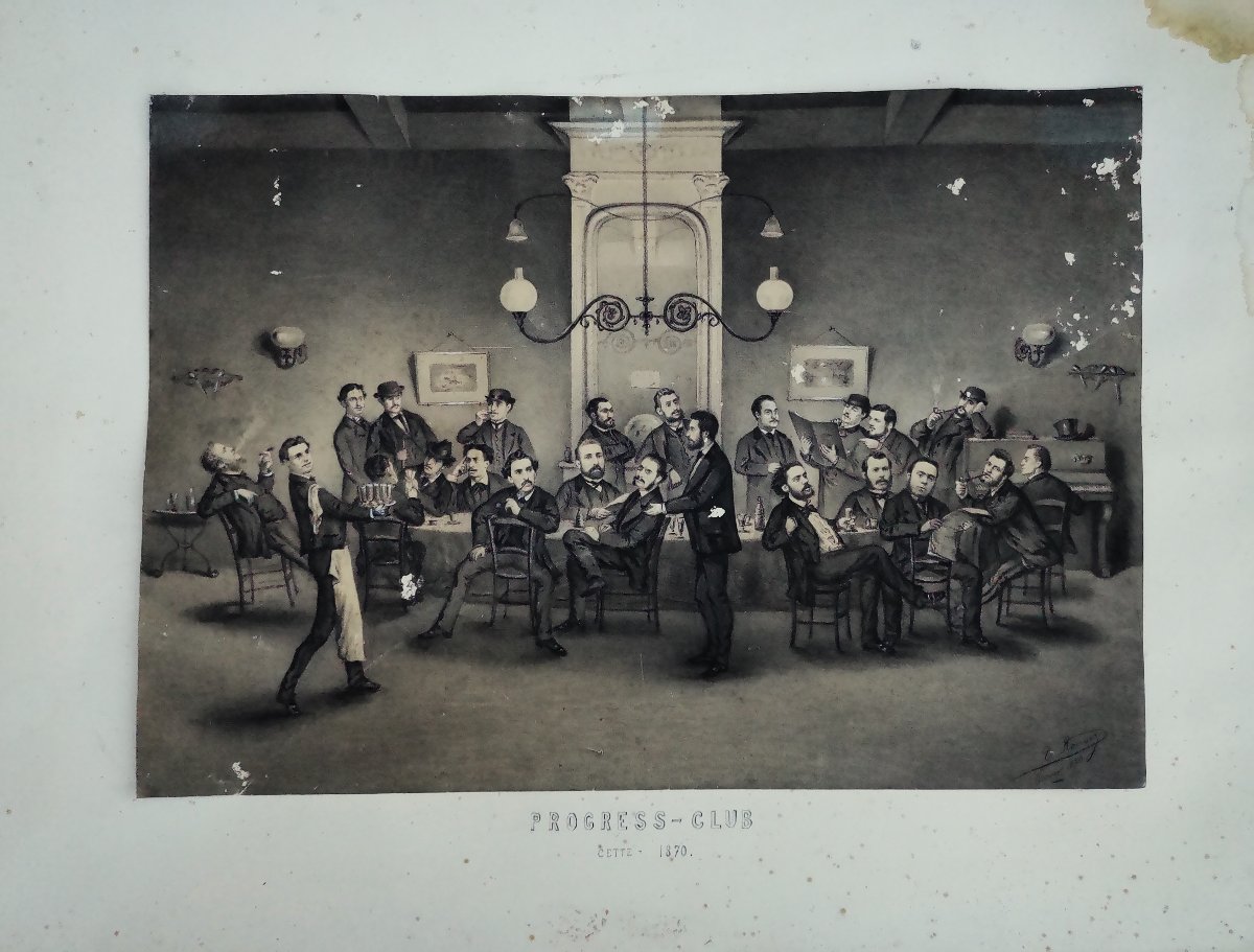 Toussaint Roussy, Charcoal Drawing, Group Of Male Figures, Progress Club, Sète, 1870-photo-7
