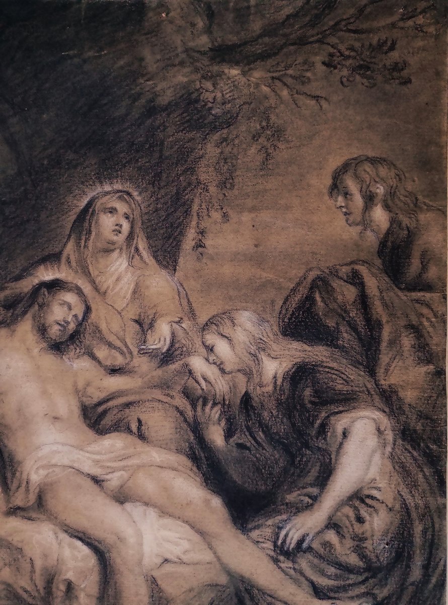 Dessin Ancien du XVII -XVIIIe " La Lamentation du Christ " portant la Signature  Anton Van Dyck-photo-2