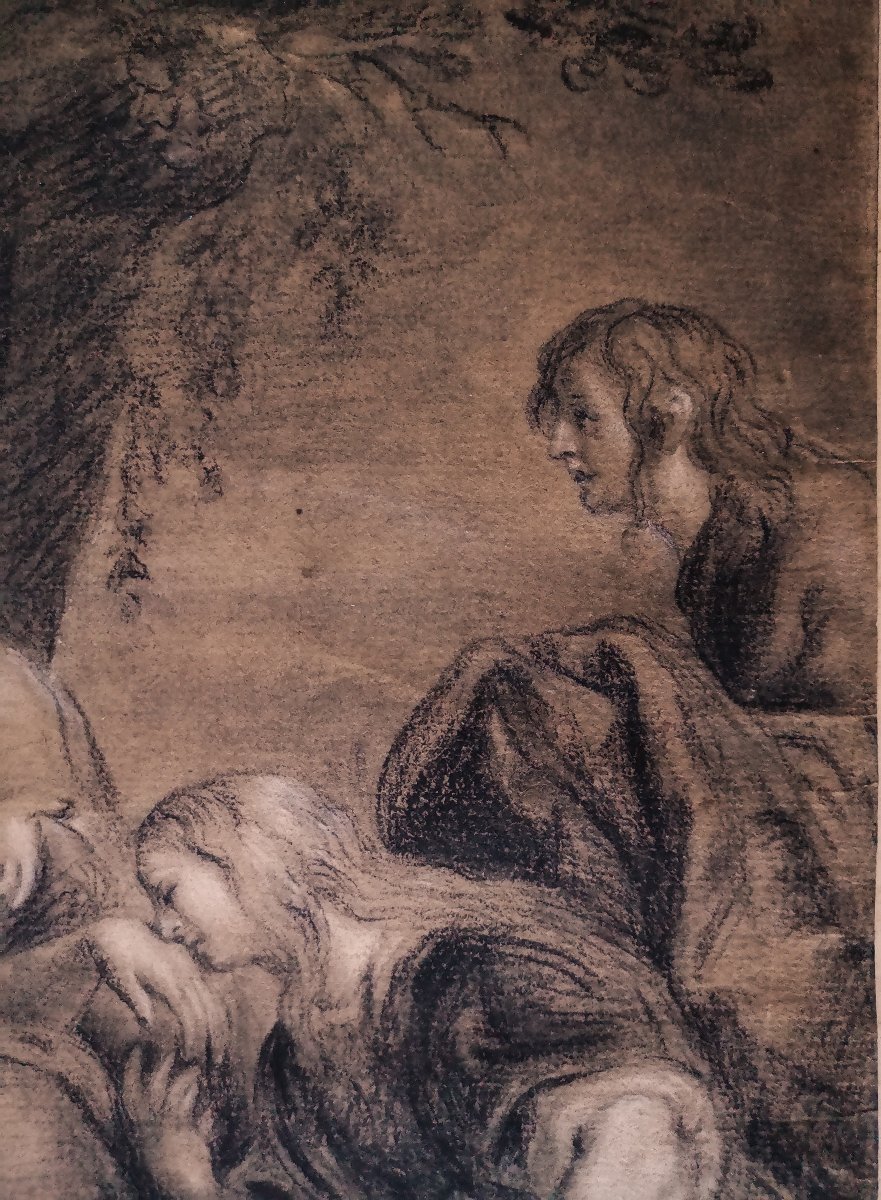 Dessin Ancien du XVII -XVIIIe " La Lamentation du Christ " portant la Signature  Anton Van Dyck-photo-4