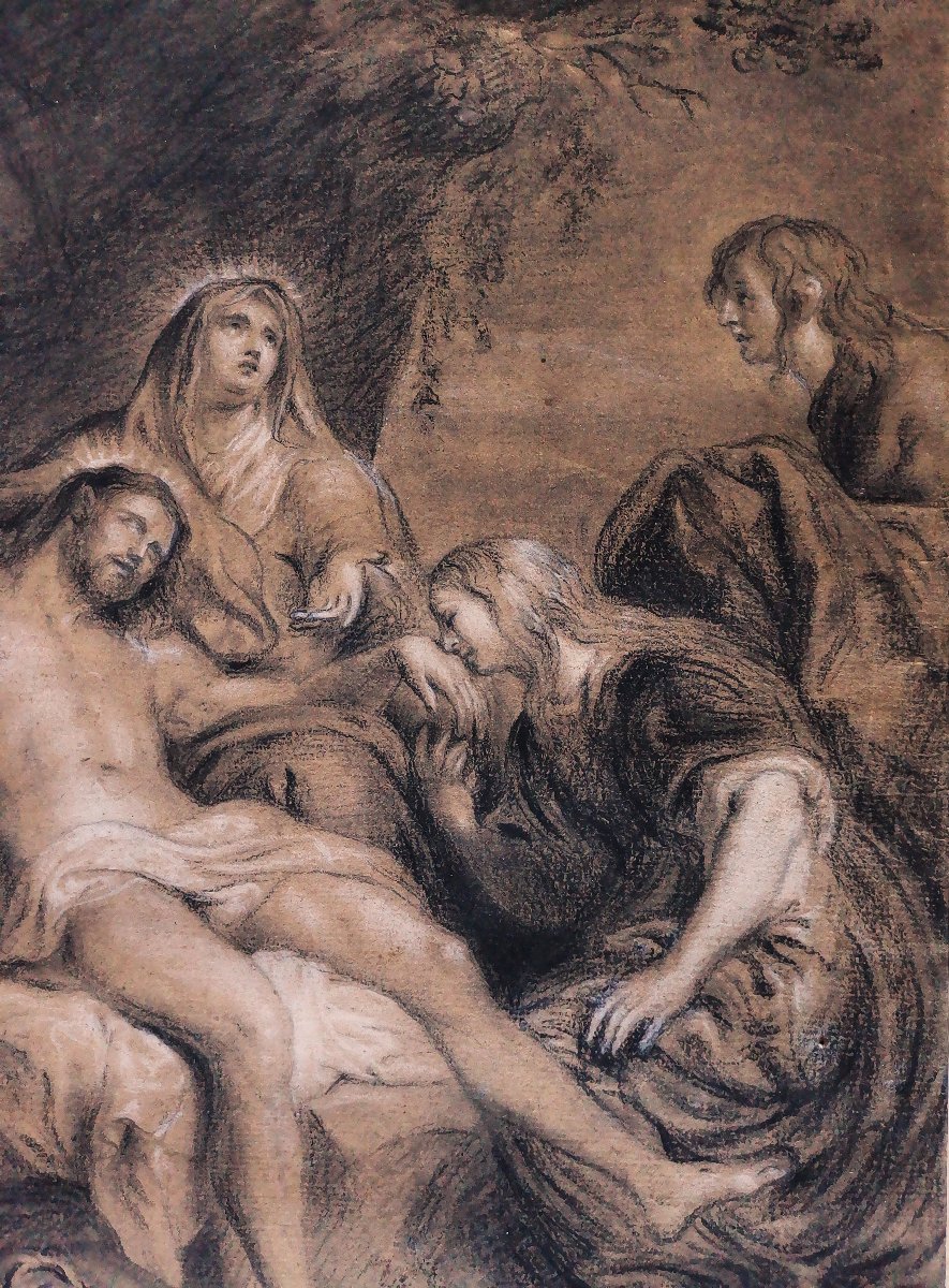 Dessin Ancien du XVII -XVIIIe " La Lamentation du Christ " portant la Signature  Anton Van Dyck-photo-4