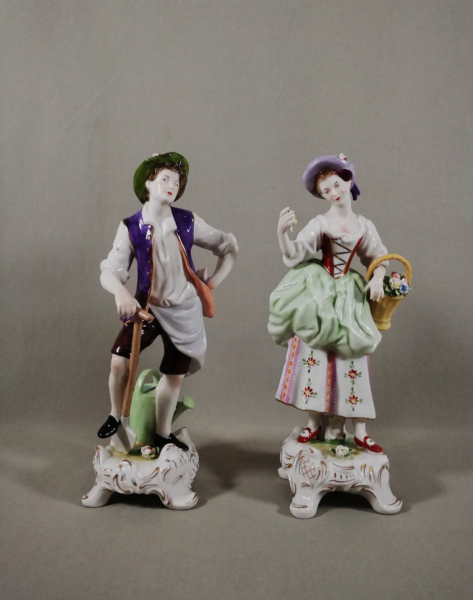 Couple de personnages Galants, Petite Jardinière, Porcelaine de Volkstedt  de  Rudolf Kammer-photo-2