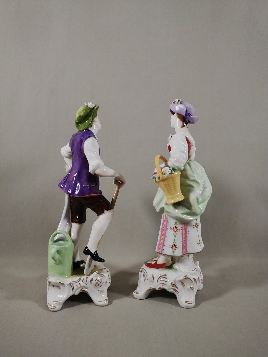 Couple de personnages Galants, Petite Jardinière, Porcelaine de Volkstedt  de  Rudolf Kammer-photo-2