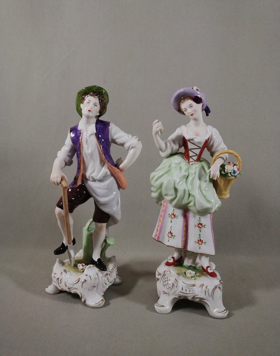 Couple de personnages Galants, Petite Jardinière, Porcelaine de Volkstedt  de  Rudolf Kammer-photo-5