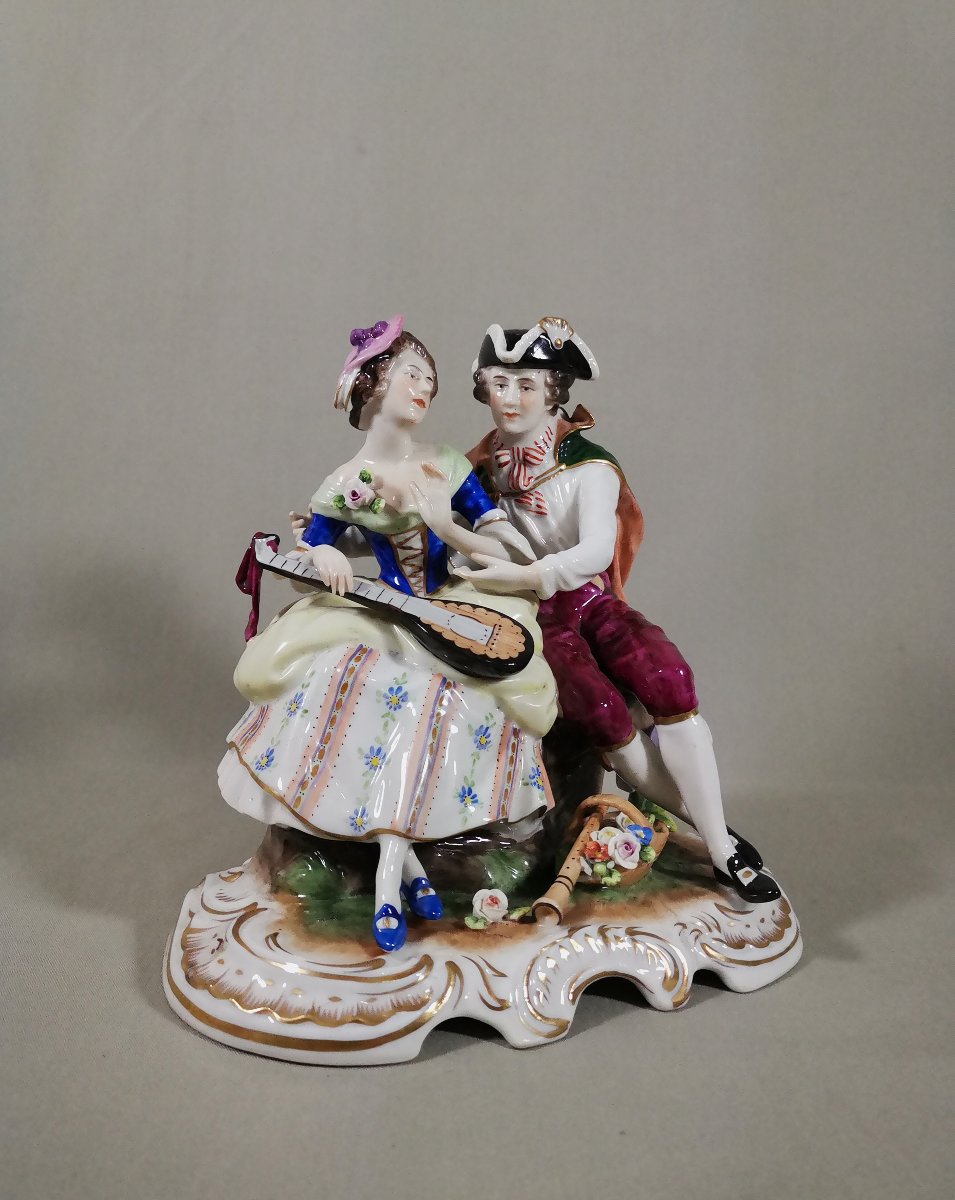 Pair Of Gallant Figures Musicians, Volkstedt Porcelain Manufactory, Designed By Rudolf Kämmer-photo-2
