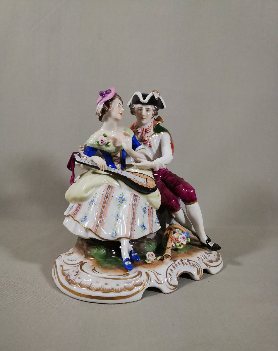 Pair Of Gallant Figures Musicians, Volkstedt Porcelain Manufactory, Designed By Rudolf Kämmer-photo-2