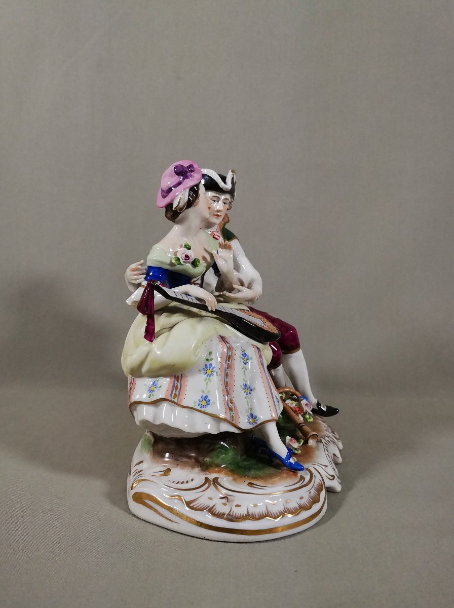 Pair Of Gallant Figures Musicians, Volkstedt Porcelain Manufactory, Designed By Rudolf Kämmer-photo-4