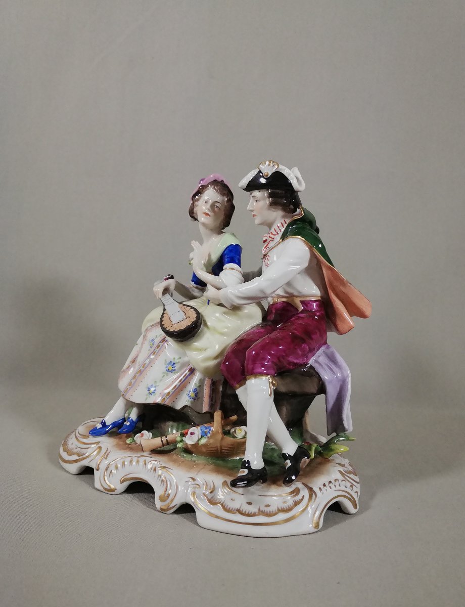 Pair Of Gallant Figures Musicians, Volkstedt Porcelain Manufactory, Designed By Rudolf Kämmer-photo-5