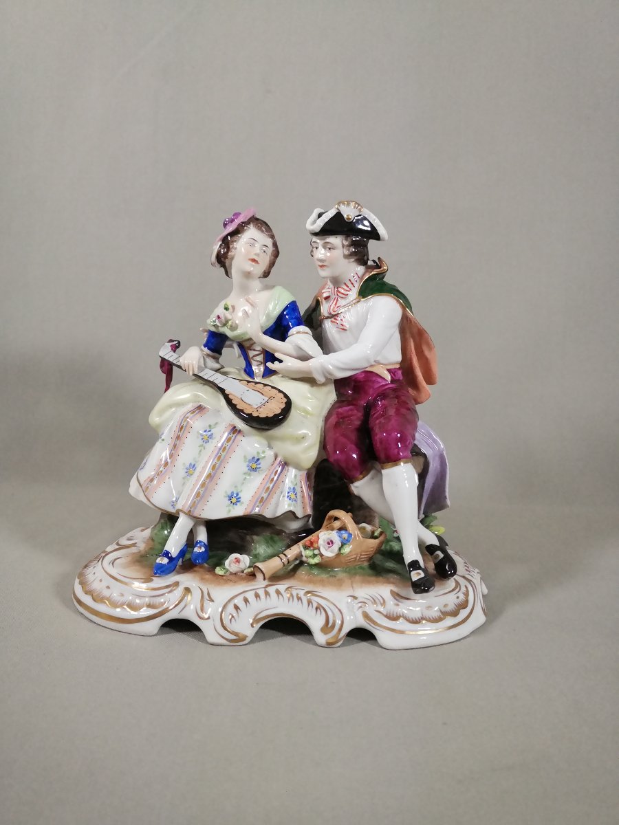 Pair Of Gallant Figures Musicians, Volkstedt Porcelain Manufactory, Designed By Rudolf Kämmer-photo-6
