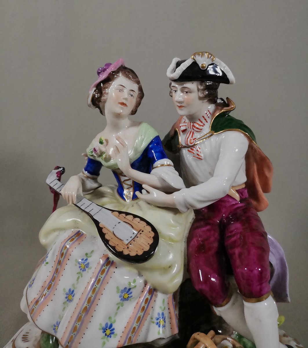 Pair Of Gallant Figures Musicians, Volkstedt Porcelain Manufactory, Designed By Rudolf Kämmer-photo-7