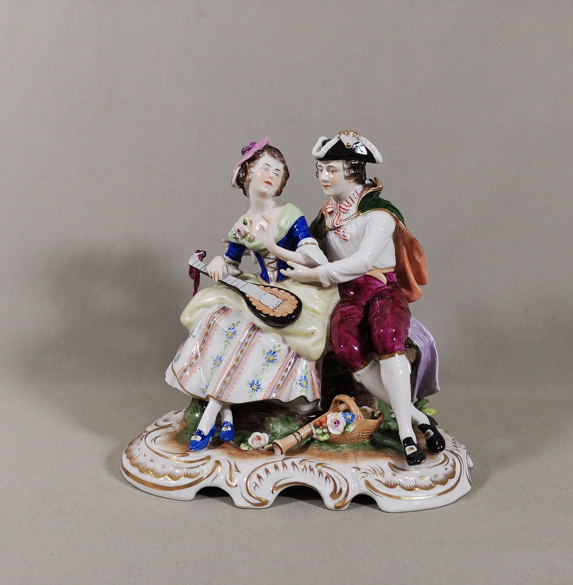 Pair Of Gallant Figures Musicians, Volkstedt Porcelain Manufactory, Designed By Rudolf Kämmer